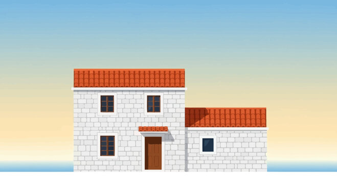 Illustration of a TwoStory House with Orange Roof.