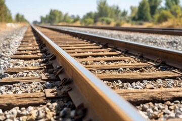 Naklejka premium Railway Tracks Under Extreme Midday Heat Featuring a Clear Perspective