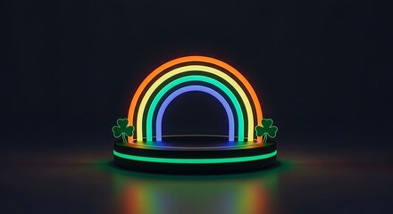 Obraz premium St patrick's day rainbow celebration with shamrocks and neon lights