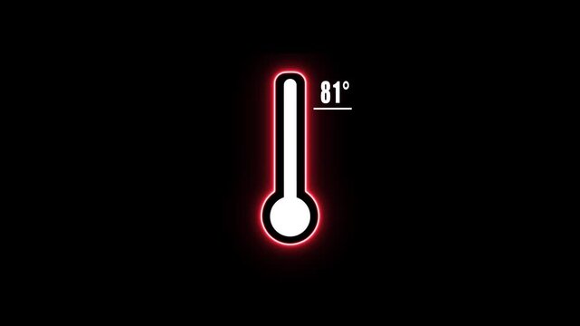 Glowing Red Thermometer with 81 Degrees Temperature on Black Background heat weather climate