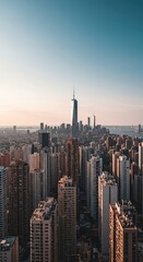 Obraz premium Dense metropolitan vista of towering commercial structures packed together, illustrating economic activity and concentrated urban development ,engineering ,highrise ,corporate