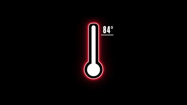Glowing Red Thermometer with Temperature 84 Degrees on Black Background heat weather climate