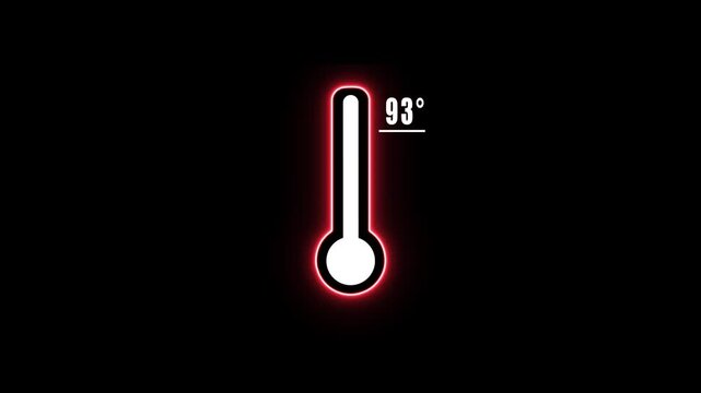 Glowing Red Thermometer with 93 Degrees Temperature Reading on Black Background heat weather climate