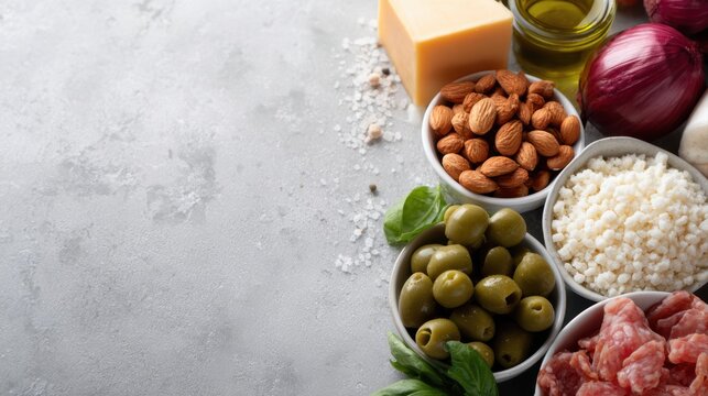 Balanced Mediterranean flexitarian diet ingredients, healthy food background