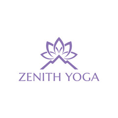 Obraz premium Lotus flower and mountain peak icon for wellness or meditation center design representing balance and growth for Zenith Yoga brand identity