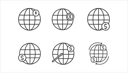 International money transfer icon set,  Get paid from another country. Payment method. vector illustration on white background.