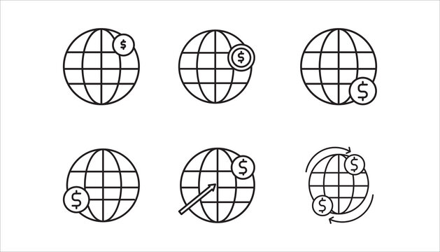 International money transfer icon set,  Get paid from another country. Payment method. vector illustration on white background.