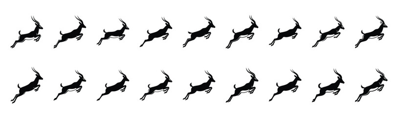 antelope leaping pose silhouette illustration collection. Animals drawing illustration isolated on white background. © Krishna