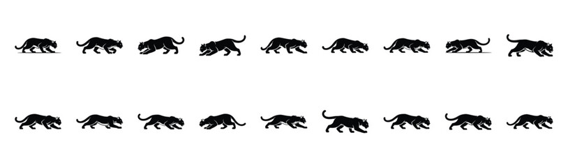 cougar stalking pose silhouette illustration collection. Animals drawing illustration isolated on white background. © Krishna