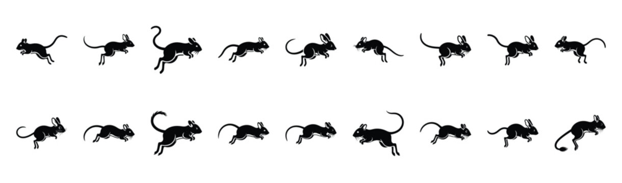 jerboa hopping pose silhouette illustration collection. Animals drawing illustration isolated on white background.