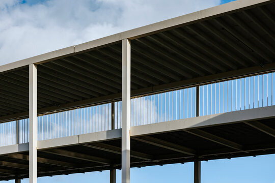 Modern architectural structure with steel beams