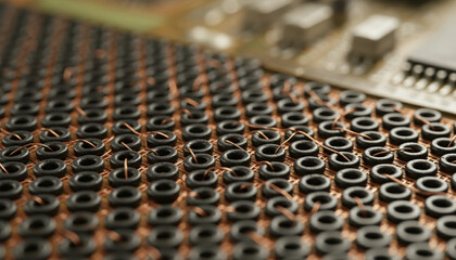 Obraz premium Vintage magnetic core memory macro with copper wires and ferrite rings