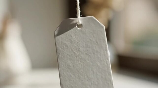 Blank white tag hanging from a string
