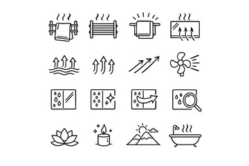 Focus calm logic rail influence towel bathroom icons condensation icon vector heat