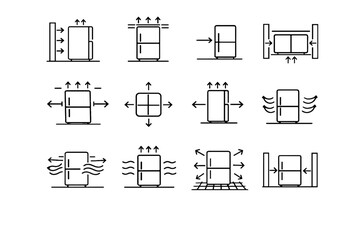 Art line planning ventilation coordination calm balanced refrigerator focus vector icon side