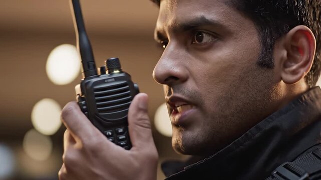 Man holding walkie talkie