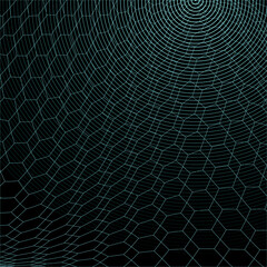 Futuristic wireframe network with wave distortion