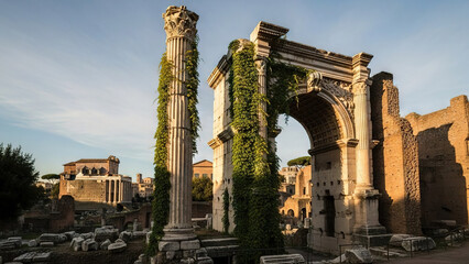 Obraz premium Ancient Roman Ruins with Ivy-Covered Columns