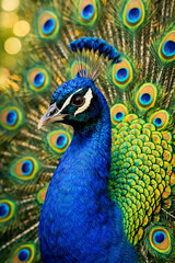Obraz premium Portrait of Peacock Displaying Vibrant Colorful Feathers