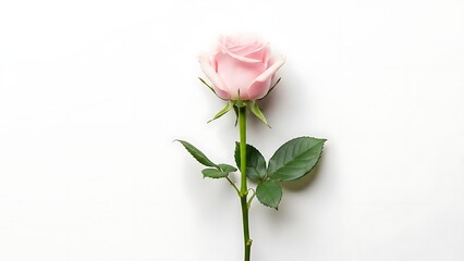 Obraz premium Single pink rose on white background