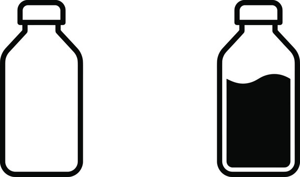 Bottle icon set showing empty and partially filled containers with curved liquid level for volume and fluid concepts. 