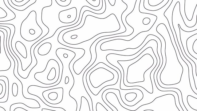 Abstract topography white stripes background motion loop footage video with geo map pattern, best for motion graphics and design projects, fractal lines background, Moving waves on black background 4k