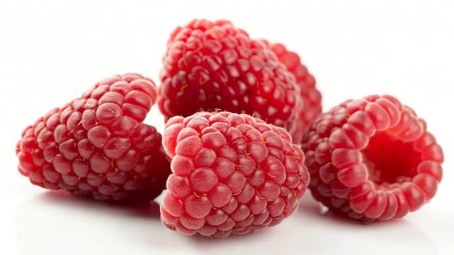 group of raspberries fruit isolated on white background video