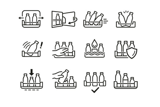 Impact fridge grid bottles inertia awareness focus door silhouette vector icon motion