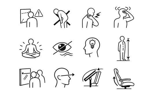 Ergonomic icons vector silhouette posture calm bent logic icon cue discomfort entryway