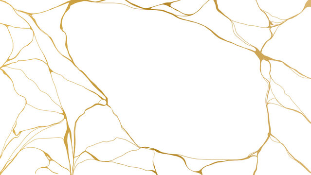 luxury marble texture pattern of Golden kintsugi crack. Vector horizontal backdrop poster background with intertwine graceful veins. gold broken seams