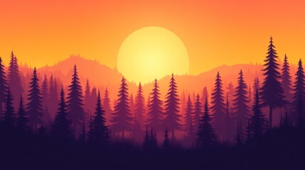 Silhouette forest at sunset