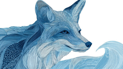 Obraz premium Decorative blue fox with artistic floral patterns in watercolor style on light background