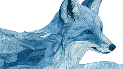 Obraz premium Decorative blue fox with artistic floral patterns in watercolor style on light background
