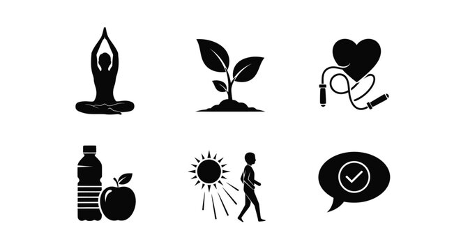 Healthy living icons representing wellness and fitness