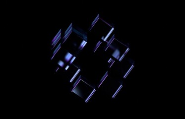Abstract glass cubes on a black background, 3d render	