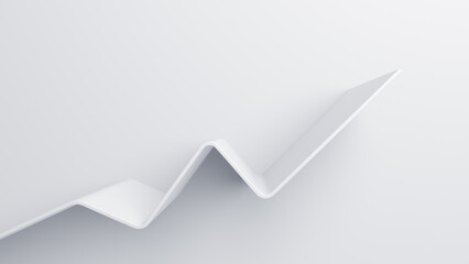 Abstract white growth line moving up on a white background, 3d render