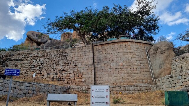 Ancient Chitradurga Fort Architecture on Rocky Hills Under Blue Sky