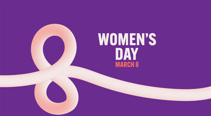 International Women's Day banner with abstract dodle line shaped as number eight on purple background
