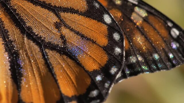 Monarch Butterfly Wing Macro, Intricate Pattern, Orange, Black, White Dots, Nature Detail
