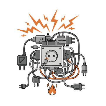 Dangerous electrical overload with many plugs