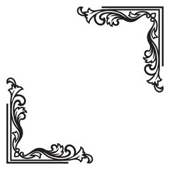 Decorative ornamental corner frame with vintage flourishes black outline vector illustration isolated on white background