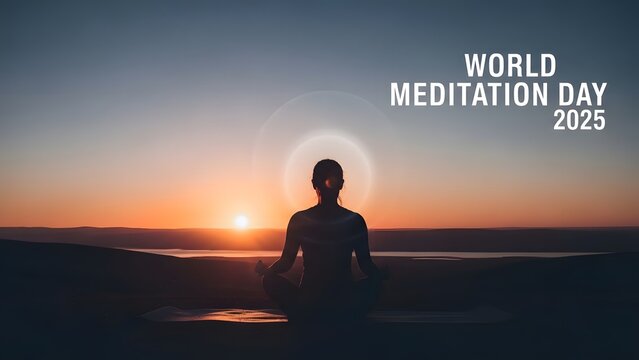 World Meditation Day 2025 Silhouette at Sunset with Halo Light