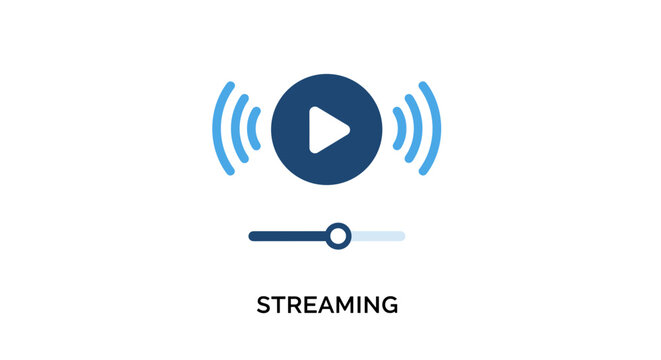 Live Streaming Icon with Play Button and Volume Waves &ndash; Media Broadcast Symbol