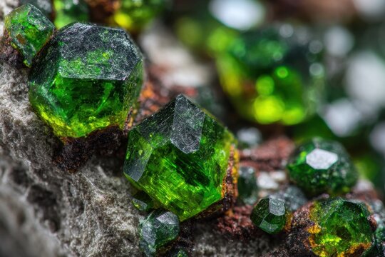 Bright demantoid green andradite garnet specimen showcasing vibrant crystal formations from T region in natural setting