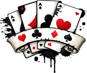 Digitale Illustration von Spielkarten mit Assen und Poker-Motiv