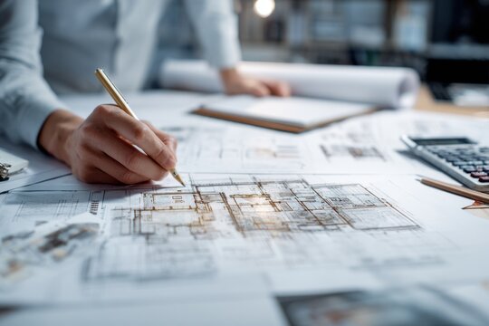 Architects engage in collaborative planning and design sessions for innovative architectural project in a modern office space