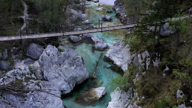 River bridge over turquoise water aerial view