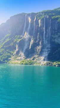 Seven Sisters waterfall in Geirangerfjord Norway UNESCO site near Hellesylt