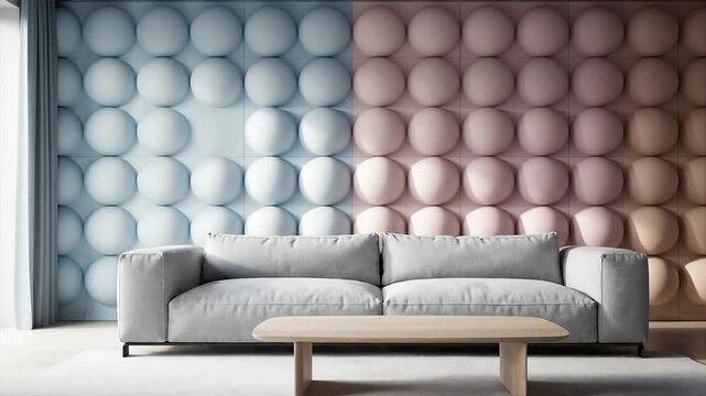 Modern interior design abstract wall with a neutral sofa