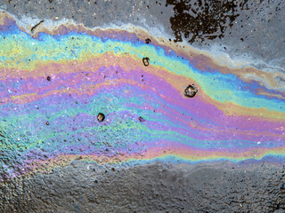 Fototapeta premium Oil spill on asphalt surface